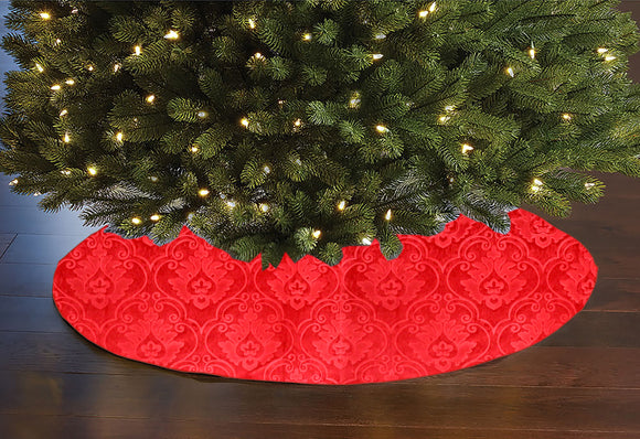 Velvet Embossed Victorian Damask Holiday Tree Skirt Christmas Decoration 56