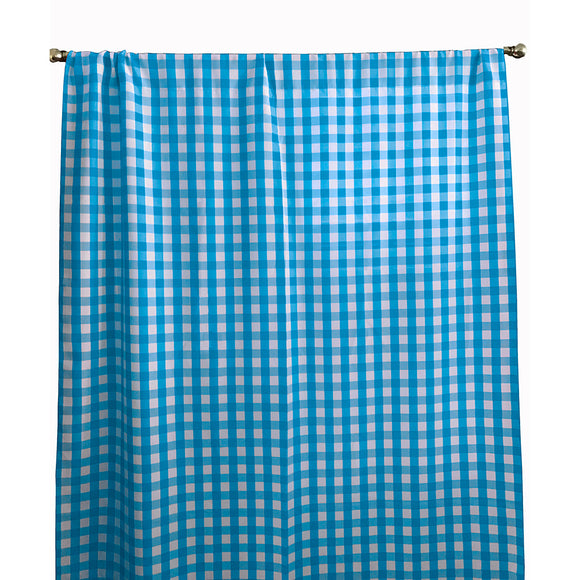 Poplin Gingham Checkered Window Curtain 56 Inch Wide Turquoise
