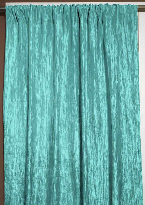 Crinkle Taffeta Crushed Pattern Single Curtain Panel 54 Inch Wide Aqua