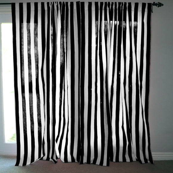 Cotton Curtain Stripe Print 58 Inch Wide / 2 Inch Stripe Black and White