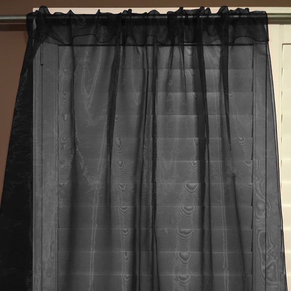 Sheer Tinted Organza Solid Single Curtain Panel 58 Inch Wide Black