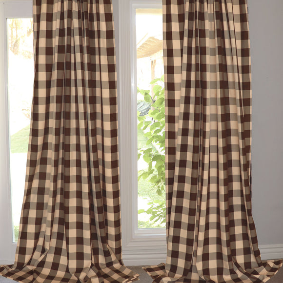 Poplin Buffalo Checkered Window Curtain 56 Inch Wide Brown and Beige