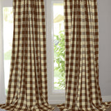 Poplin Buffalo Checkered Window Curtain 56 Inch Wide Brown and Cream