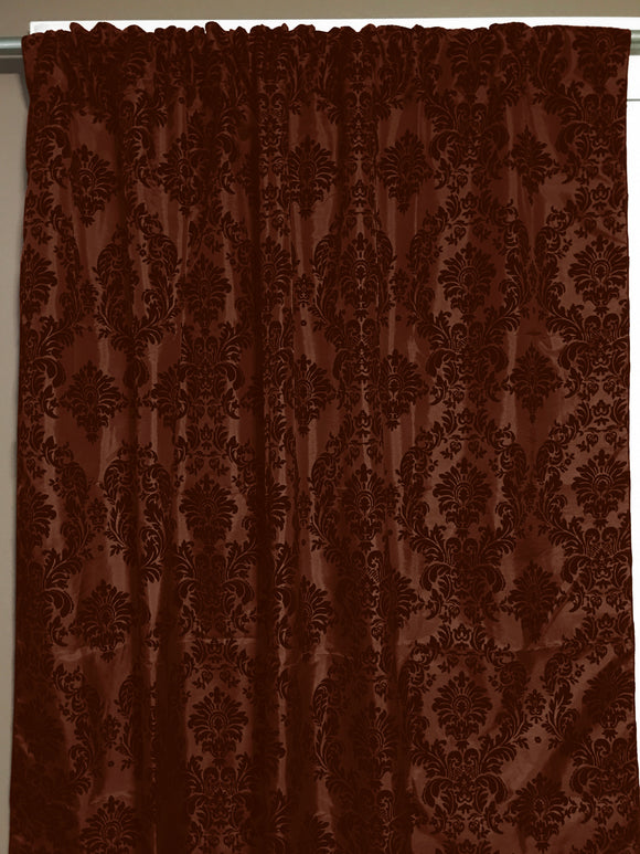 Flocking Damask Taffeta Window Curtain 56 Inch Wide Brown on Brown