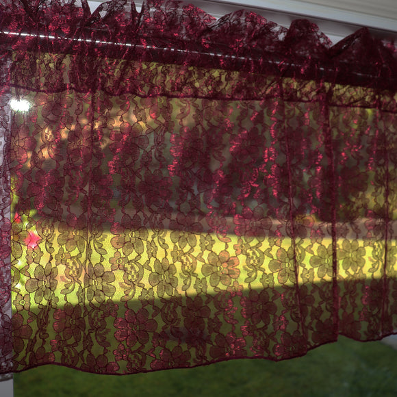 Floral Lace Window Valance 58 Inch Wide Burgundy
