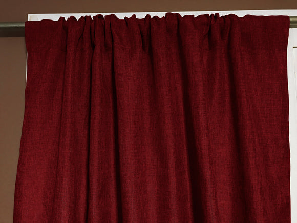 Faux Burlap Texture Polyester Solid Single Curtain Panel 58 Inch Wide Burgundy