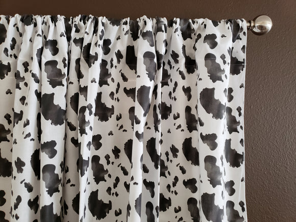 Cotton Window Valance Animal Print Cow Spots Black 58 Inch Wide
