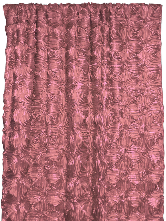 Satin Rosette 3D Pop up Flower Single Curtain Panel 54 Inch Wide Dusty Rose