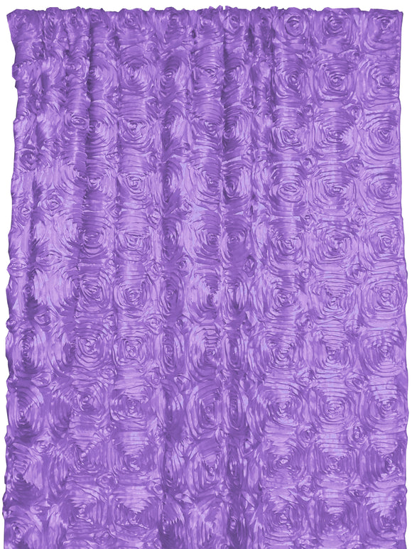 Satin Rosette 3D Pop up Flower Single Curtain Panel 54 Inch Wide Lavender