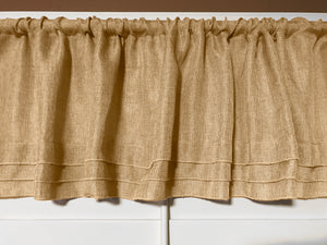 Faux Burlap Window Valance 58" Wide with Pleated Ruffles Light Gold