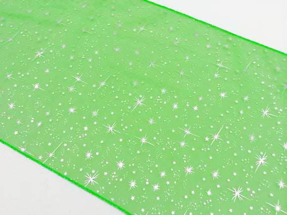 Light Weight Sheer Organza with Silver Stars Decorative Table Runner Green