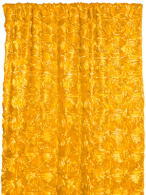 Satin Rosette 3D Pop up Flower Single Curtain Panel 54 Inch Wide Marigold Yellow