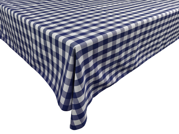 Polyester Poplin Gaberdine Durable Tablecloth Gingham Checkered Plaid Navy Blue