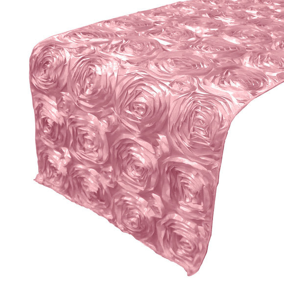 Satin Rosette Table Runner Raised Roses Pink