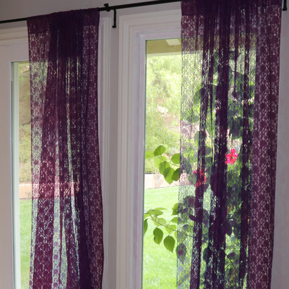Floral Lace Window Curtain 58 Inch Wide Plum