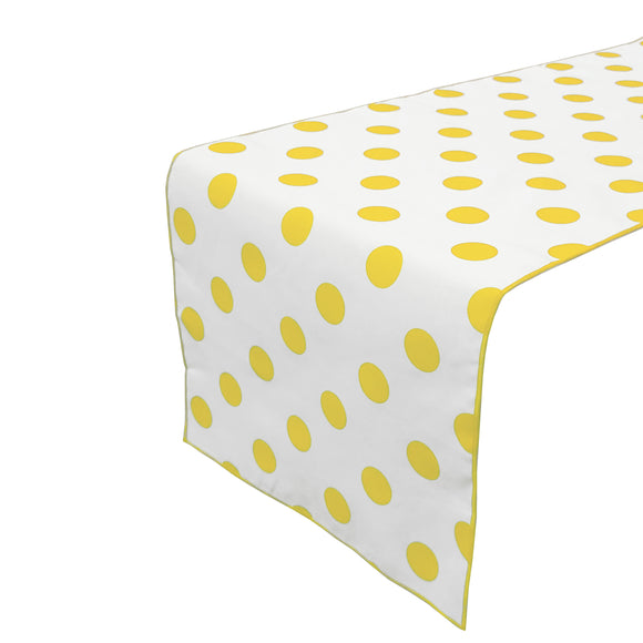 Cotton Print Table Runner Polka Dots Yellow on White