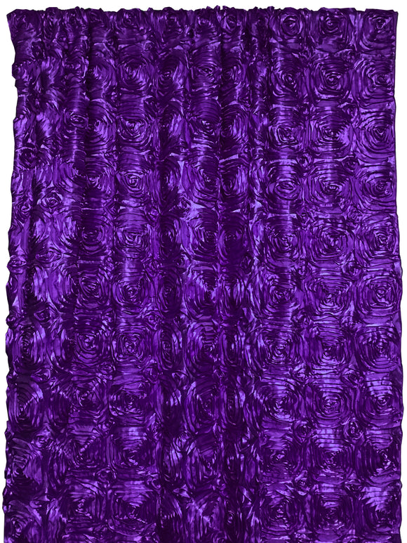 Satin Rosette 3D Pop up Flower Single Curtain Panel 54 Inch Wide Purple