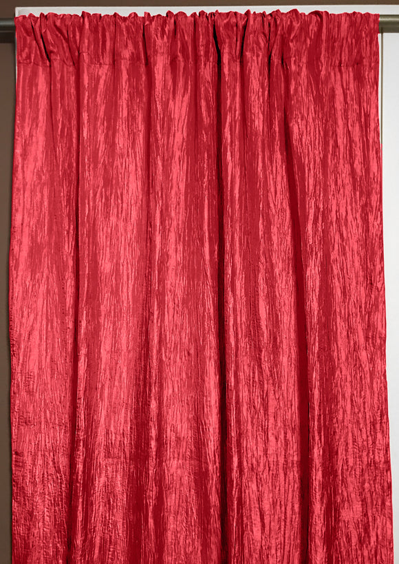 Crinkle Taffeta Crushed Pattern Single Curtain Panel 54 Inch Wide Red