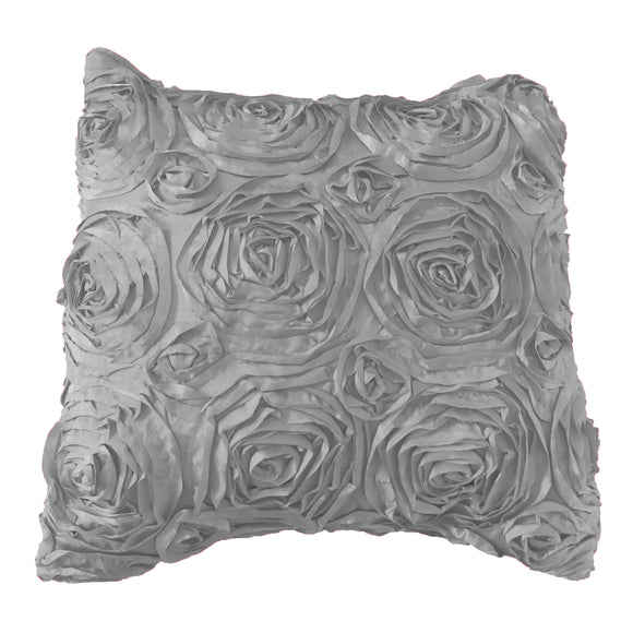 Satin Rosette Decorative Throw Pillow/Sham Cushion Cover Silver
