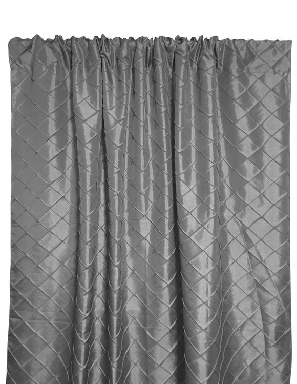 Pintuck Taffeta Cross Stitch Pattern Single Curtain Panel 54 Inch Wide Silver