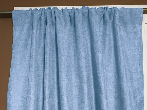 Faux Burlap Texture Polyester Solid Single Curtain Panel 58 Inch Wide Light Blue