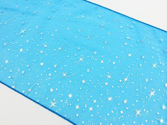 Light Weight Sheer Organza with Silver Stars Decorative Table Runner Turquoise