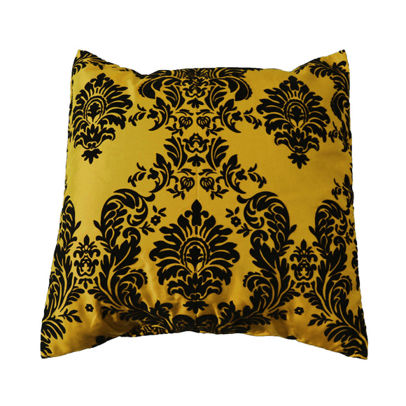 Flocked Damask Decorative Throw Pillow/Sham Cushion Cover Black on Yellow