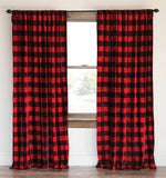 Poplin Buffalo Checkered Window Curtain 56 Inch Wide Black and Red