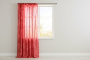Cotton Curtain Polka Dots Print 58 Inch Wide / Small Dots - White on Red