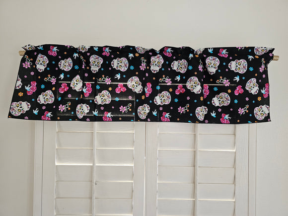 Day of the Dead Glitter Sugar Skulls Cotton Window Valance 42