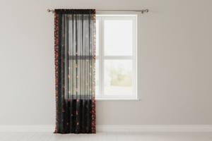 Cotton Curtain Fruits Print 58 Inch Wide Apples and Cherries Border - Black