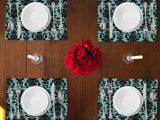 Poplin Damask Floral Dinner Table Placemats Holiday Home Decoration 13" x 19" (Pack of 4)
