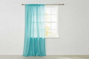 Pintuck Taffeta Cross Stitch Pattern Single Curtain Panel 54 Inch Wide - Aqua