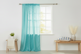 Pintuck Taffeta Cross Stitch Pattern Single Curtain Panel 54 Inch Wide - Aqua