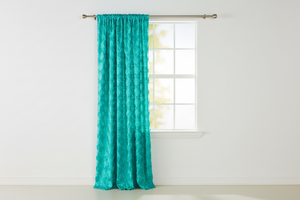Satin Rosette 3D Pop up Flower Single Curtain Panel 54 Inch Wide - Aqua