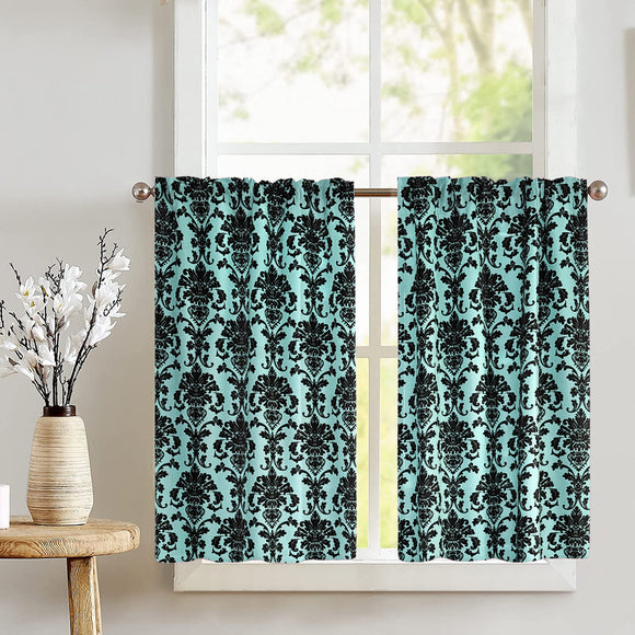 Poplin Damask Floral Café Tier Curtains Window Treatment Kitchen Home Décor