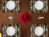 Poplin Damask Floral Dinner Table Placemats Holiday Home Decoration 13" x 19" (Pack of 4)