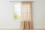 Flocking Damask Taffeta Window Curtain 56 Inch Wide - Beige on Beige