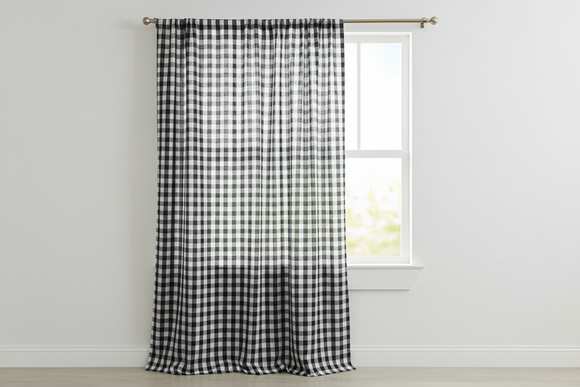 Poplin Gingham Checkered Window Curtain 56 Inch Wide - Black and