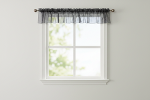 Silver Stars on Sheer Organza Tinted Window Valance 58" Wide - Black
