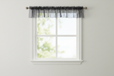 Silver Stars on Sheer Organza Tinted Window Valance 58" Wide - Black