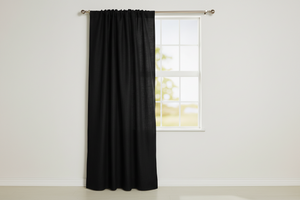 Faux Burlap Texture Polyester Solid Single Curtain Panel 58 Inch Wide - Black
