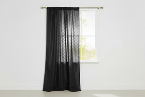 Pintuck Taffeta Cross Stitch Pattern Single Curtain Panel 54 Inch Wide - Black