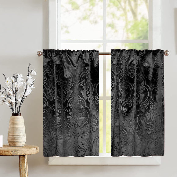 Velvet Embossed Victorian Damask Café Tier Curtains Window Treatment Kitchen Home Décor