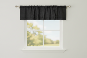 Faux Burlap Window Valance 58" Wide with Pleated Ruffles - Black