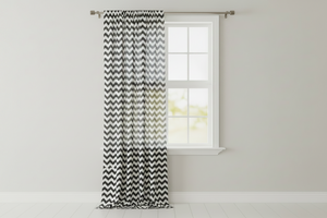 Cotton Curtain Zig-zag Chevron Print 58 Inch Wide - Black