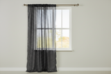 Silver Stars on Sheer Tinted Organza Solid Single Curtain Panel 58 Inch Wide - Black
