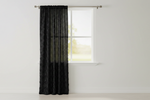 Satin Rosette 3D Pop up Flower Single Curtain Panel 54 Inch Wide - Black