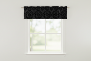 Flocked Damask Window Valance 58" Wide - Black on Black