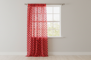 Cotton Curtain Polka Dots Print 58 Inch Wide - Black on Red